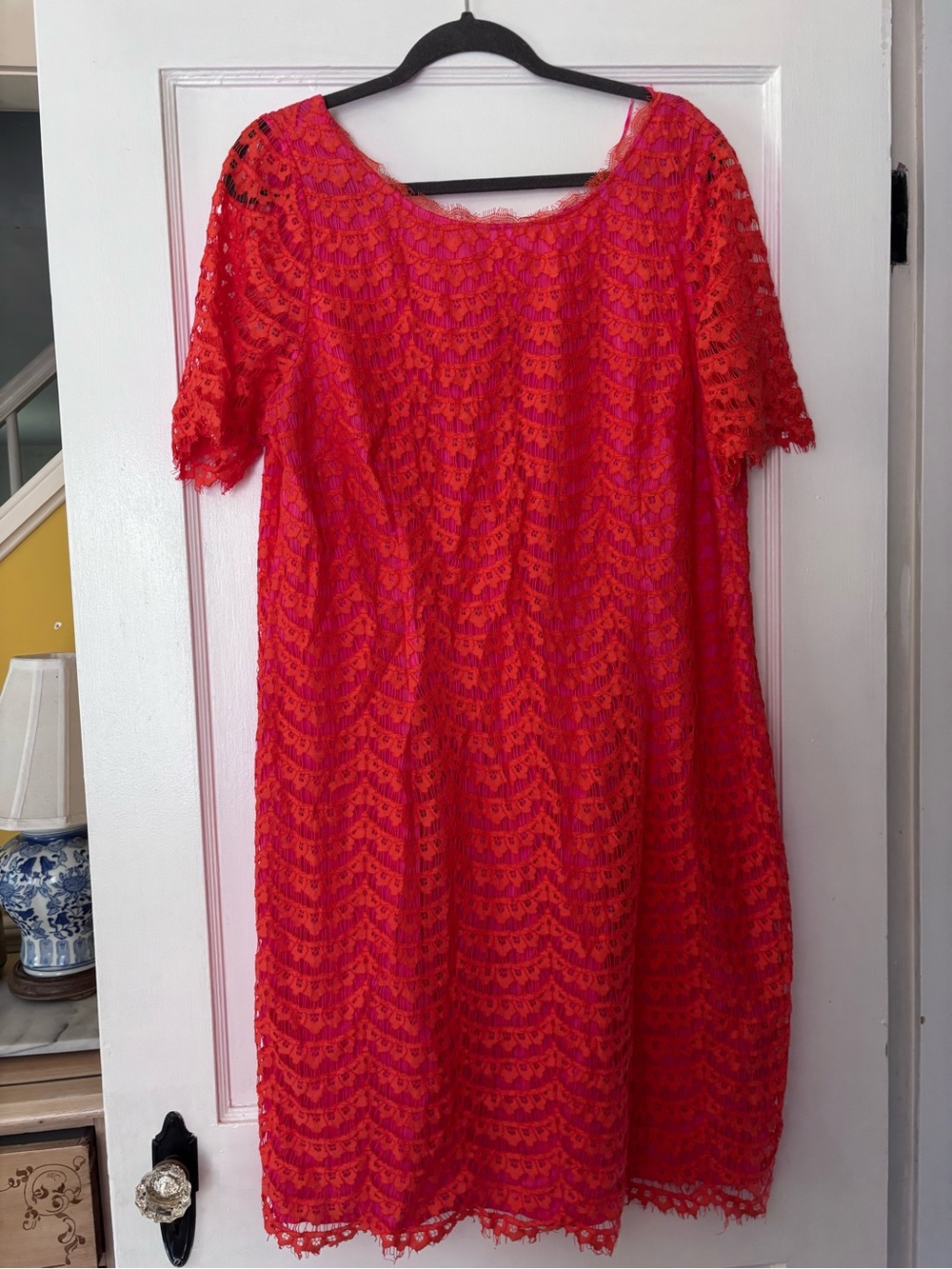 Boden Coral-Red Lace Midi Dress
